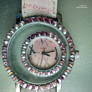 Pink & Silver Left-Handed Jimmy Crystal New York Watch Leather Band New Battery